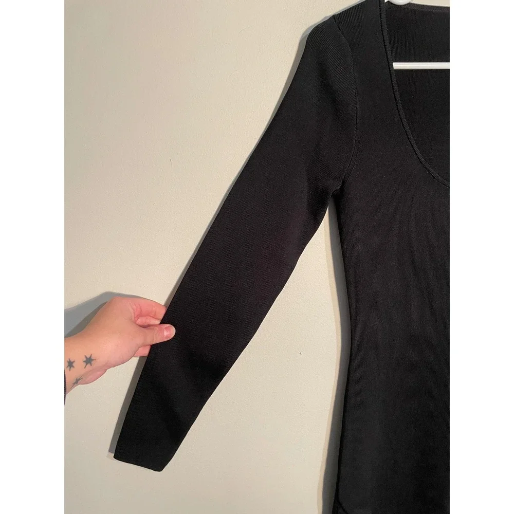 J.Crew Black Scoop Neck‎ Bodycon Long Sleeve Midi Dress Size XS